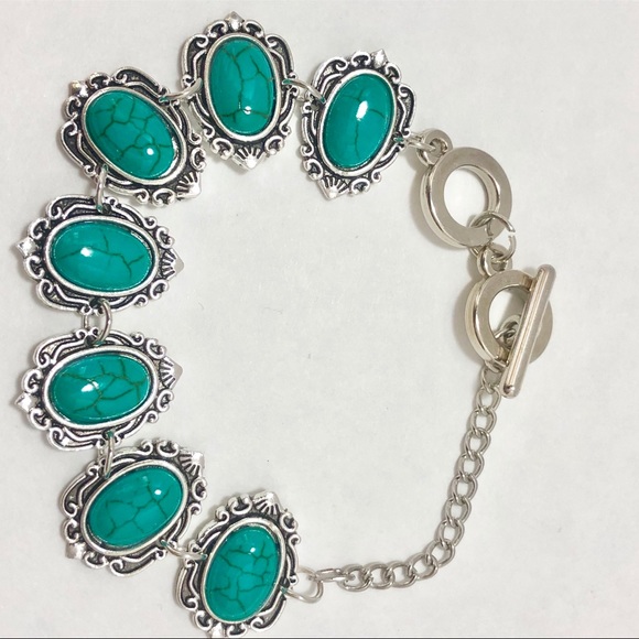 Silver Blue Turquoise Necklace Earrings Set 3 Pcs - Picture 5 of 5